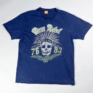Vintage Graphic T-Shirt | Y2K Blue 'Rock The Casbah' Studded Large Front Graphic